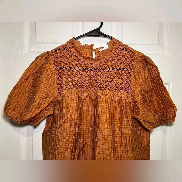 Anthropologie Mine size Medium Honey Puff Sleeve Mini Plaid Blouse - Picture 3 of 8